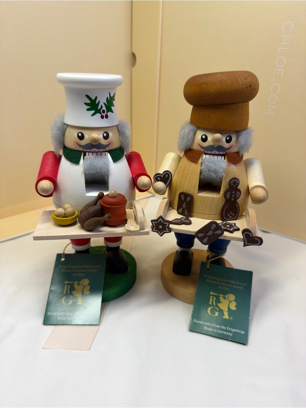 Wooden Chef and Baker Nutcracker Set - White, Red, Green, Natural Wood